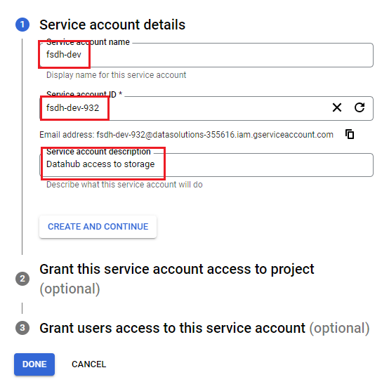 Service account details