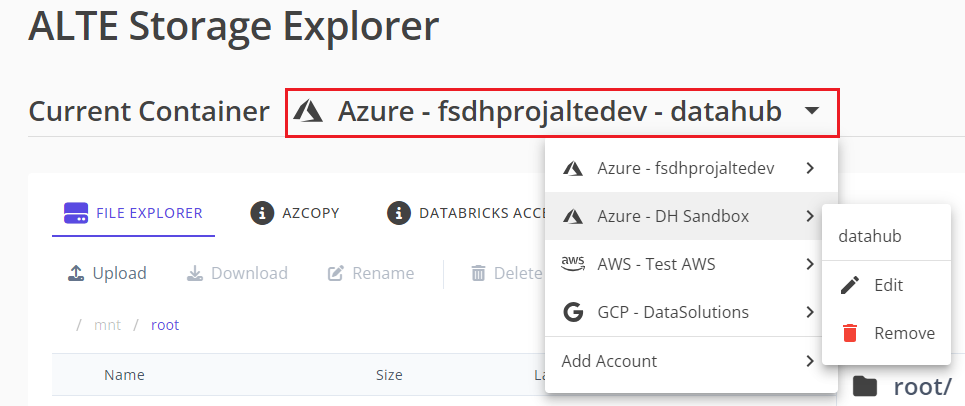 Admin storage selector