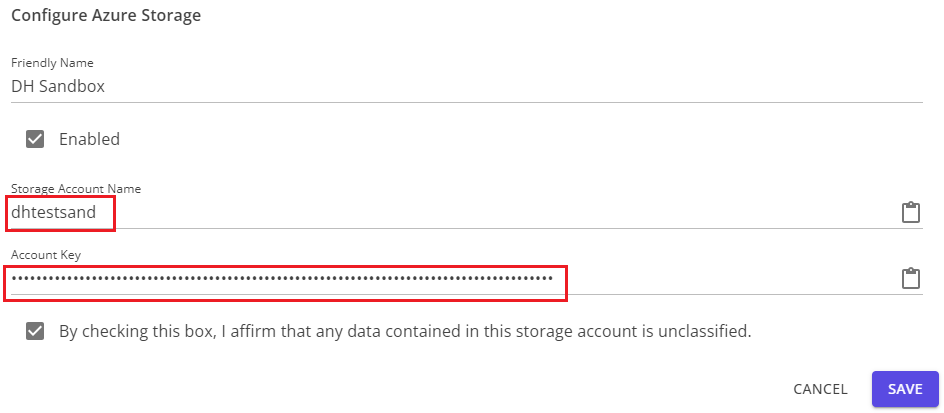 Azure storage dialogue