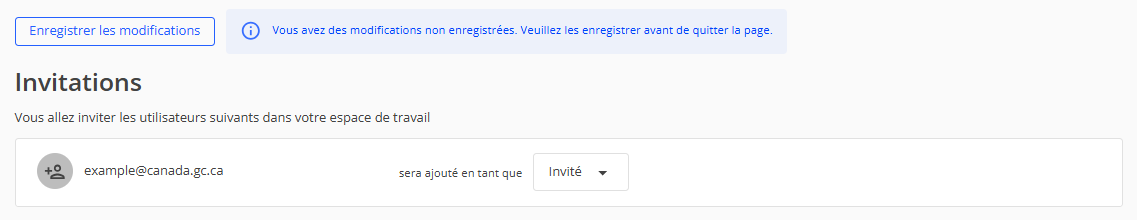 liste déroulante du rôle d'invitation